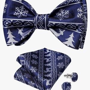 Blue and White Bow Tie Set with Snowflake Design